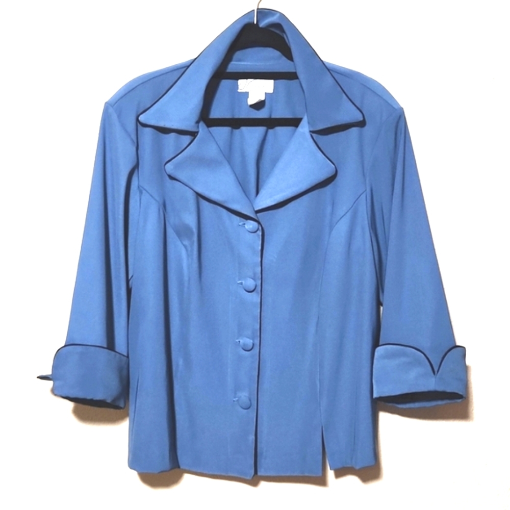 Dressbarn Woman Vintage Blue 3/4 Cuffed Sleeve Jacket Blazer Women's Size 16 - Picture 8 of 8